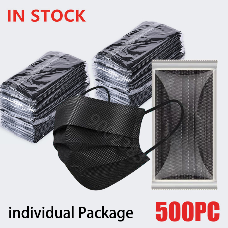 Black Face Mask Pack - 10-500Pcs 성인 마스크 일회용 개별 별도