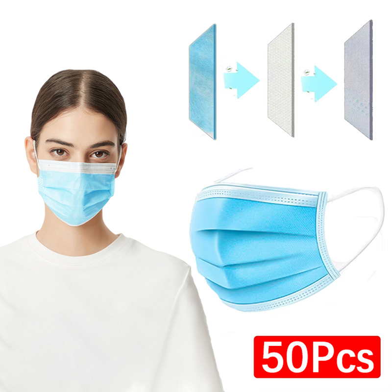 50Pcs 3 레이어 마스크 페이스 마스크 멜트 블로운 - Disposable Mask Blue 리뷰 및 가격